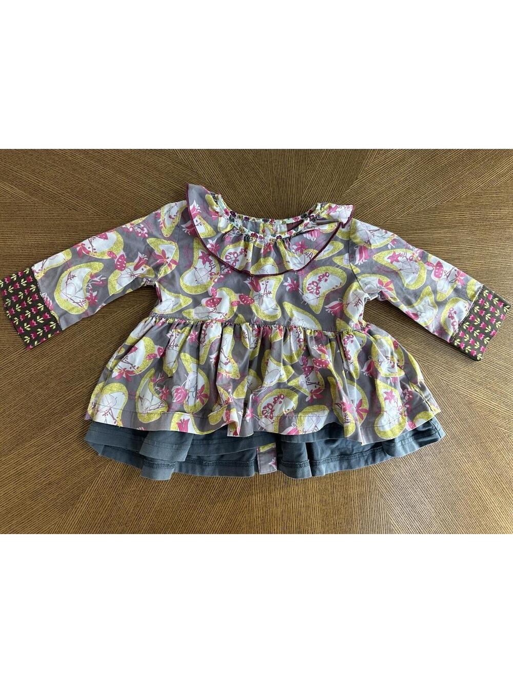 Matilda Jane Tiered Tunic Top Dress 18 Months  Gray Pink Floral Long Sleeve